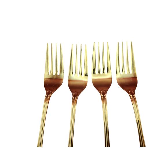 Set of 4 Golden Rexford Gold Electroplate Forks 7.5” National Stainless Japan - Picture 4 of 7